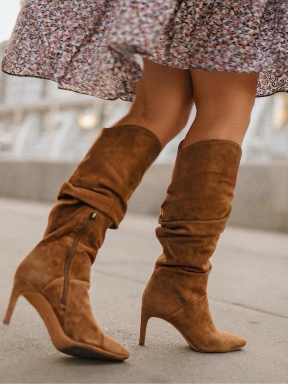Women’s Slouchy Mid-Calf Heeled Boots in Brown